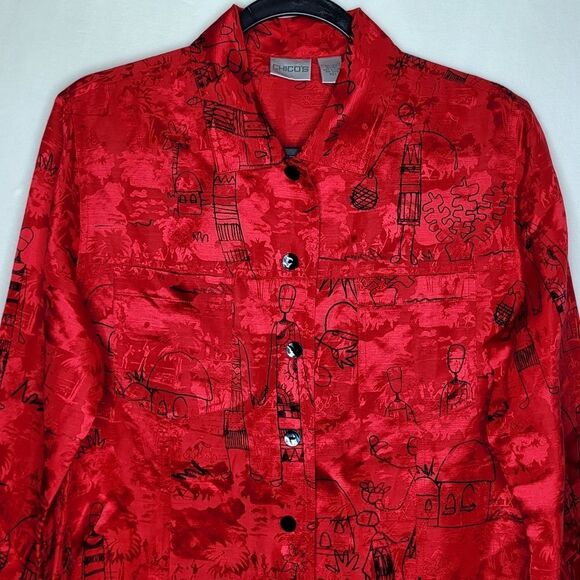 Chico's Linen Silk Blend Button Down Shirt Size 10 - Picture 2 of 10